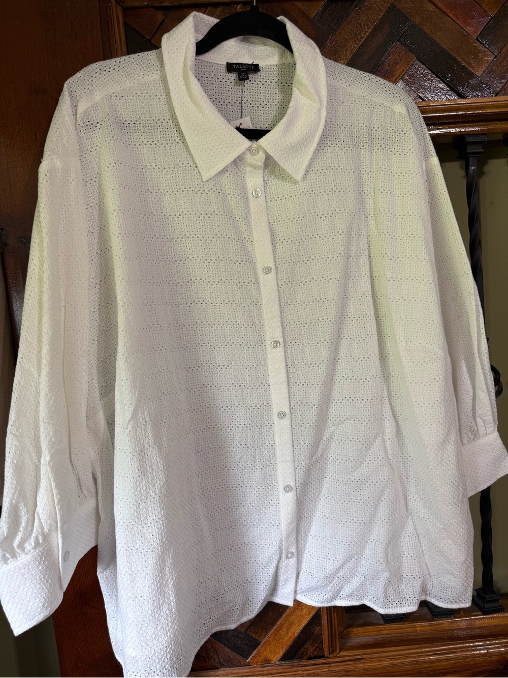 Talbots White Eyelet Button-Down Shirt - Lightweight Casual